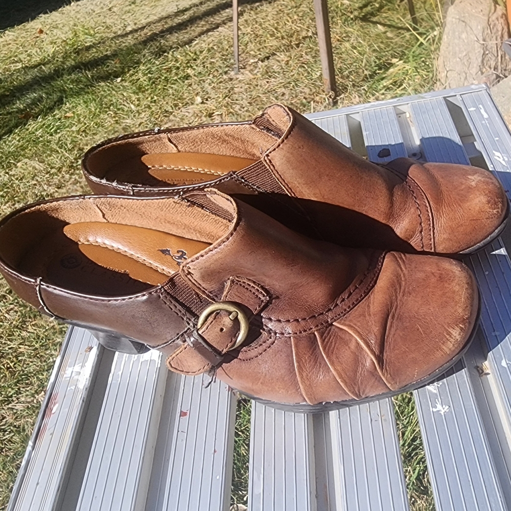 Brown Leather Mules with Classic Design